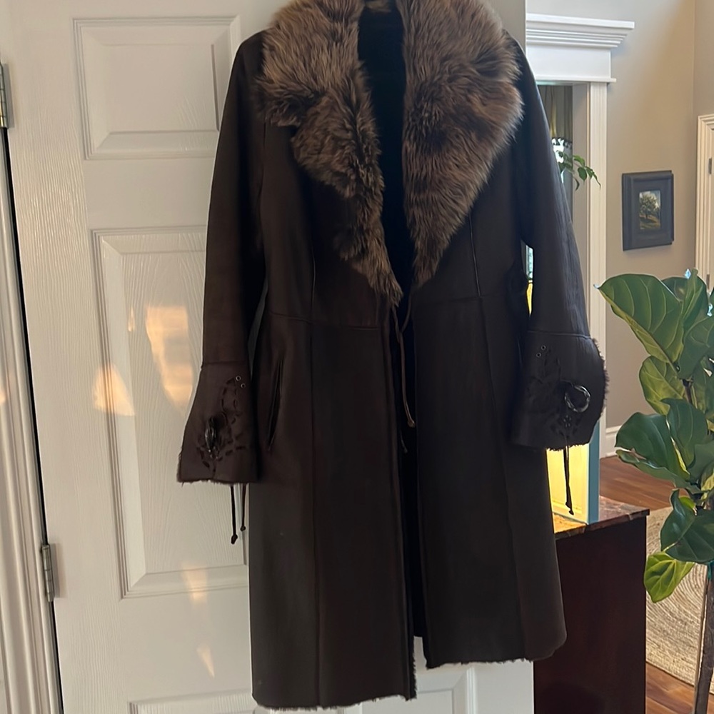 Leather and lamb fur size 40 us size 10 coat brown nwt